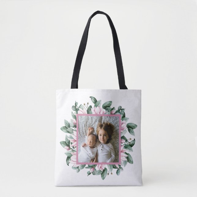 Personalized Photo Floral Frame Double-Sided  Tote Bag (Front)