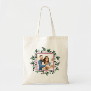 Personalized Photo Floral Frame Double-Sided Tote Bag