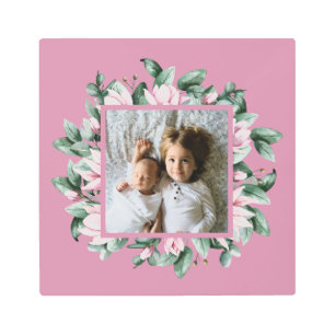 Personalized Photo Floral Frame  Metal Print