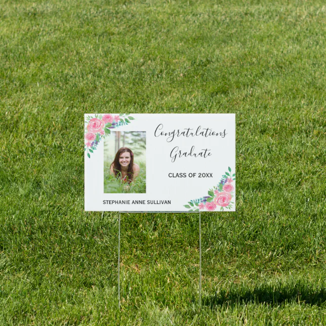 Personalized Photo Floral Graduation Yard Sign | Zazzle