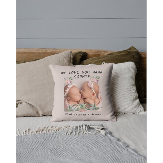 Personalized photo flowers pink grandma  throw pillow (Creator Uploaded)