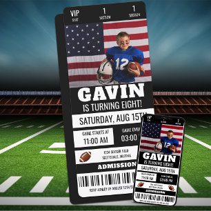 Personalized Photo Football Ticket Birthday Party Invitation