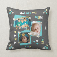 Personalized Photo for Mom Mum gray floral Throw Pillow