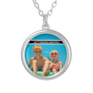 Personalized photo gift for Grandpa from children Silver Plated Necklace
