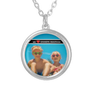Personalized photo gift for Grandpa from children Silver Plated Necklace