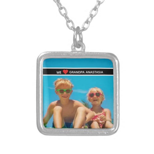Personalized photo gift for Grandpa from children Silver Plated Necklace