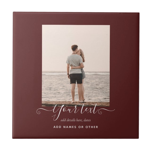 Personalized PHOTO Gifts Burgundy Theme Ceramic Tile (Front)