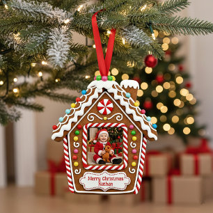 Personalized photo gingerbread house ornament