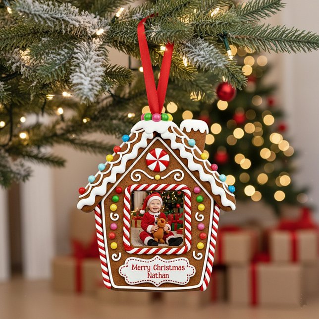 Personalized photo gingerbread house ornament (Creator Uploaded)