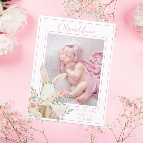 Personalized Photo Girl Bunny Birth Announcement Postcard