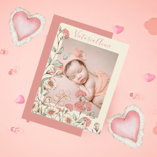 Personalized Photo Girl Floral Birth Announcement Postcard