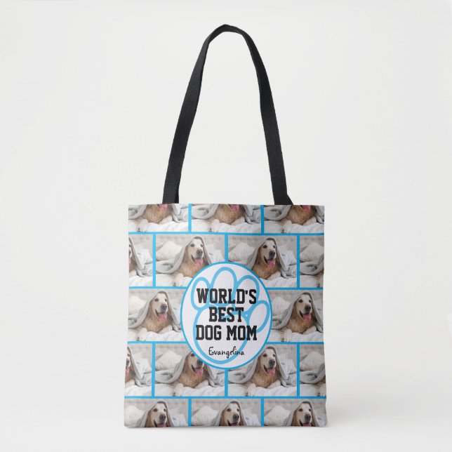 Personalized Photo Girly Worlds Best Dog Mom Tote Bag (Front)
