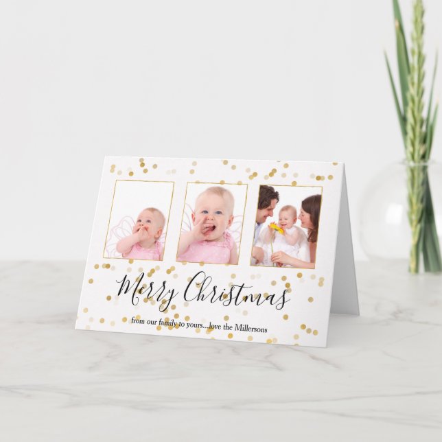 Personalized Photo Gold Confetti Christmas Holiday Card (Front)