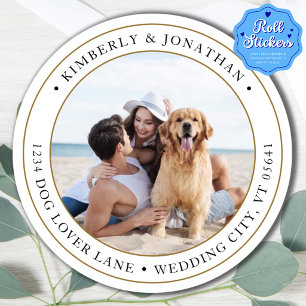 Personalized Photo Gold Wedding Return Address  Classic Round Sticker