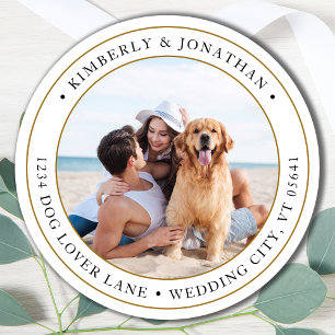 Personalized Photo Gold Wedding Return Address Classic Round Sticker