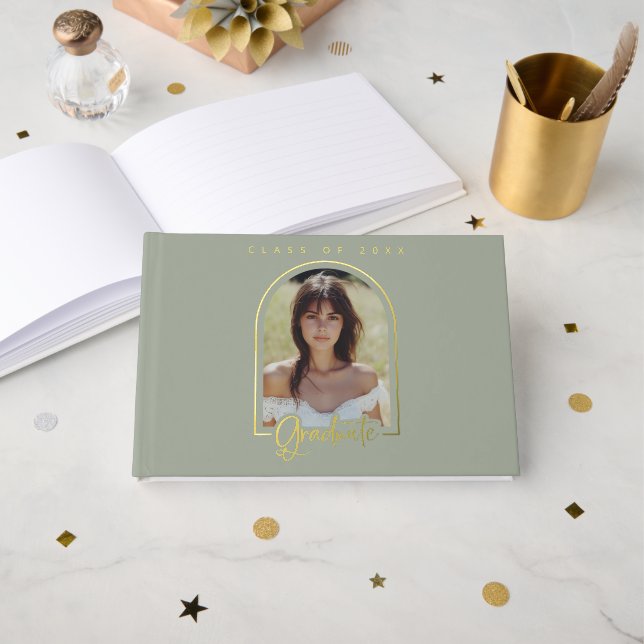 Personalized Photo Graduate Grad Party  Foil Guest Book (Front Open)