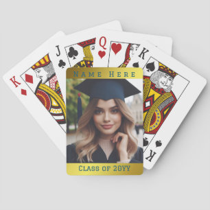 Personalized Photo Graduation Class Name Gold Blue Poker Cards
