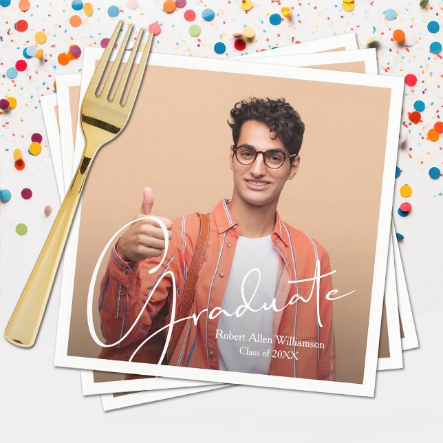 Personalized Photo Graduation Napkins (Your photo, name, class year and "Graduate" in a cool script on graduation  napkins, plates in store)