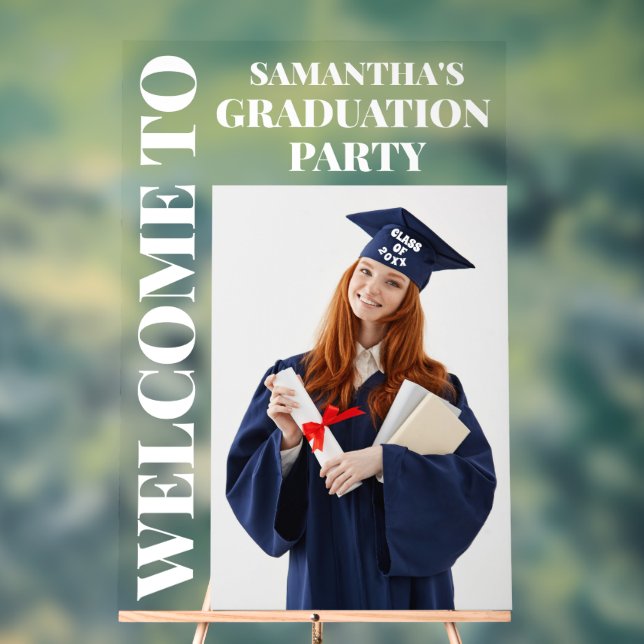 Personalized Photo Graduation Party Welcome Acrylic Sign (Neutral)