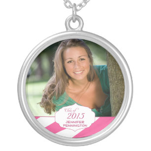 Personalized photo graduation pink zebra necklace