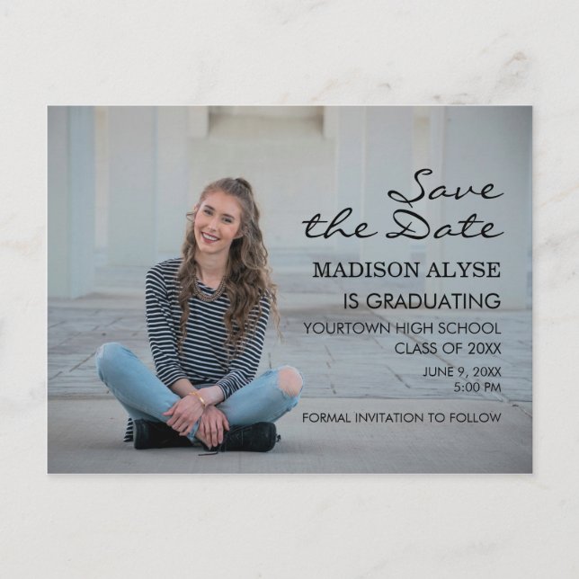 Personalized Photo Graduation Save the Date Announcement Postcard (Front)