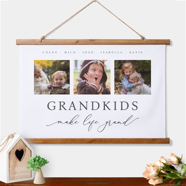 Personalized Photo Grandkids Make Life Grand Hanging Tapestry (Creator Uploaded)