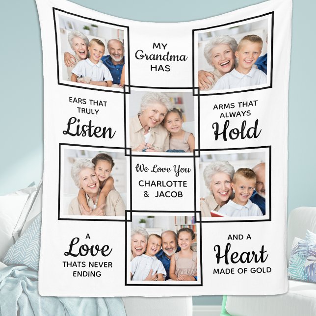 Personalized Photo Grandmother Love You Grandma Fleece Blanket (Creator Uploaded)