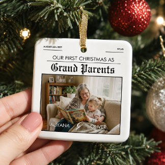 Personalized Photo Grandparents Newspaper Ceramic Ornament