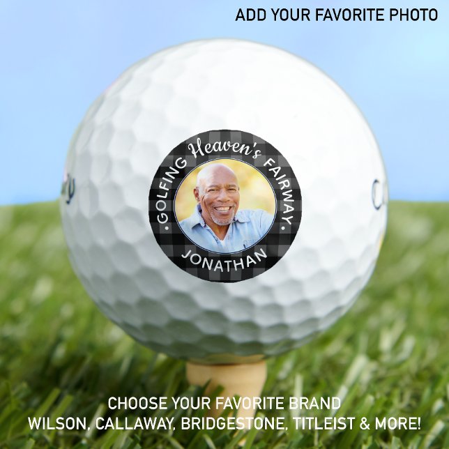 Personalized Photo Gray Plaid Golf Lover Memorial  Balls (Creator Uploaded)