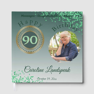 Personalized Photo Green Glitter, 90th Birthday Guest Book