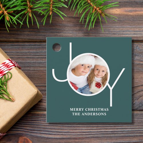 Personalized Photo Green Merry Christmas Favor Tags
