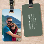 Personalized Photo Green Simple Modern Luggage Tag<br><div class="desc">Create your own photo luggage tag! A stylish template personalized with a favorite photograph,  name and contact details. Custom luggage tags are a great gift for friends and family,  and a useful accessory on vacation and business trips! Printed colors: gray green and white.</div>