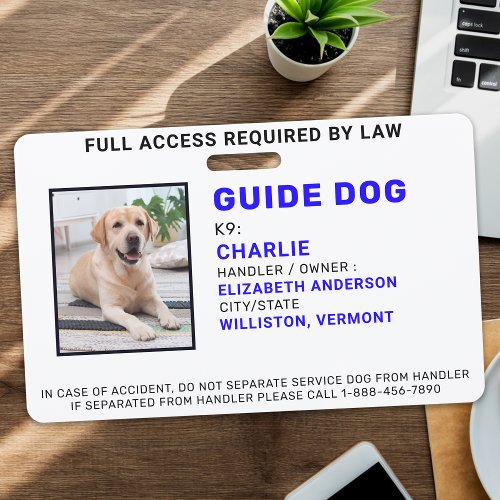 Personalized Photo Guide Dog Service Dog Badge