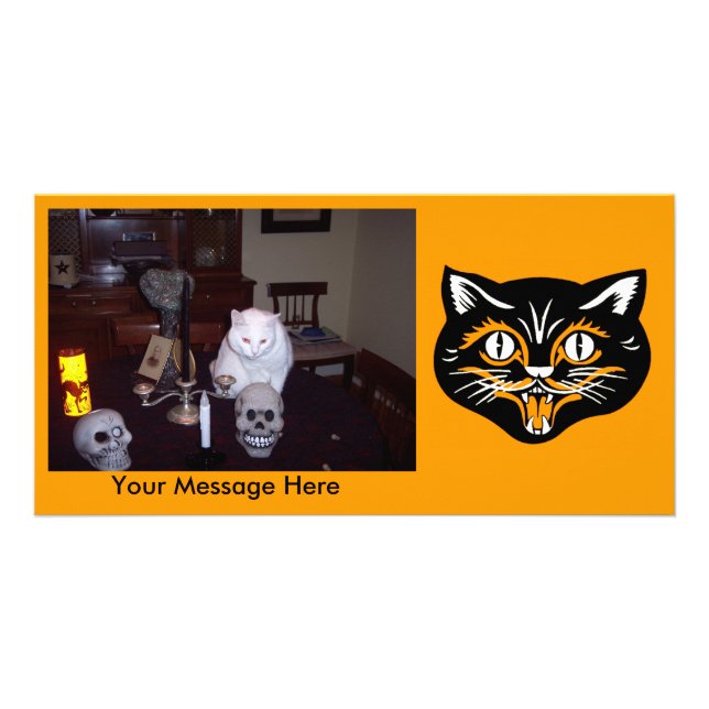 Personalized Photo Halloween Classic Black Cat Card (Front)