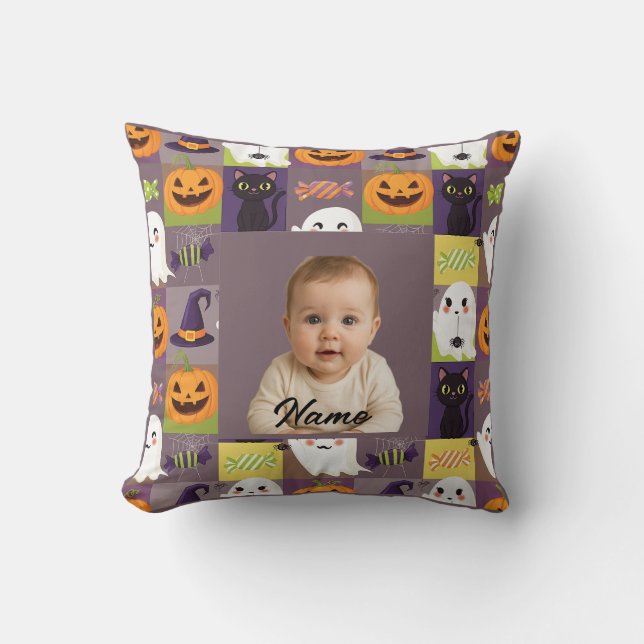 Personalized Photo Halloween - Custom Spooky Decor Throw Pillow (Front)
