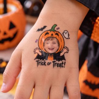 Personalized Photo Halloween Pumpkin Costume Trick Temporary Tattoos