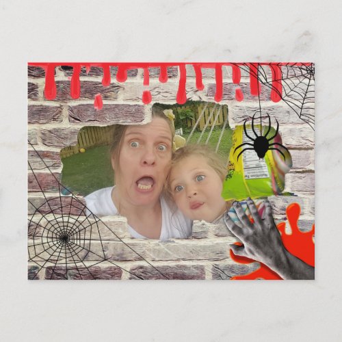 Personalized Photo Halloween Trapped Behind Wall Postcard