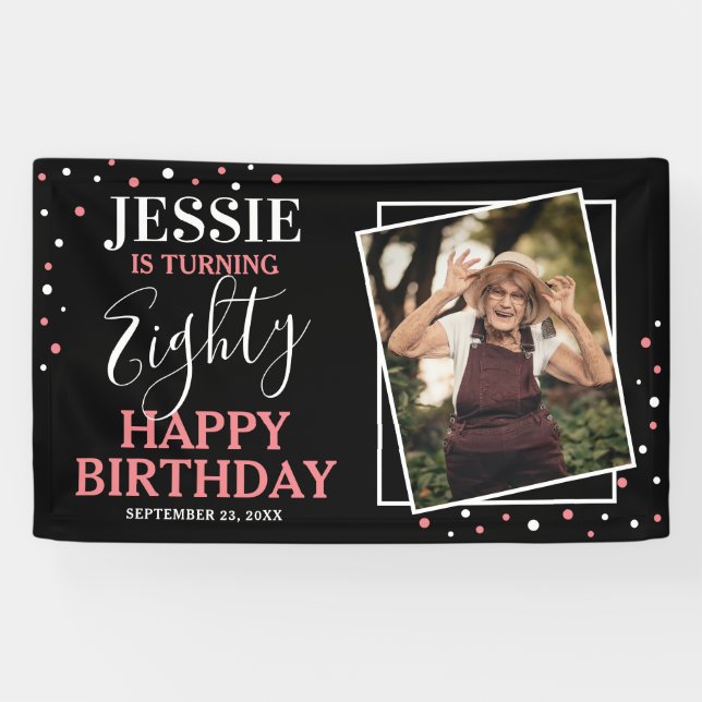 Personalized Photo Happy 80th Birthday Banner (Horizontal)