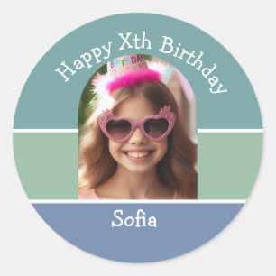 Personalized Photo Happy Birthday Name Any Age  Classic Round Sticker