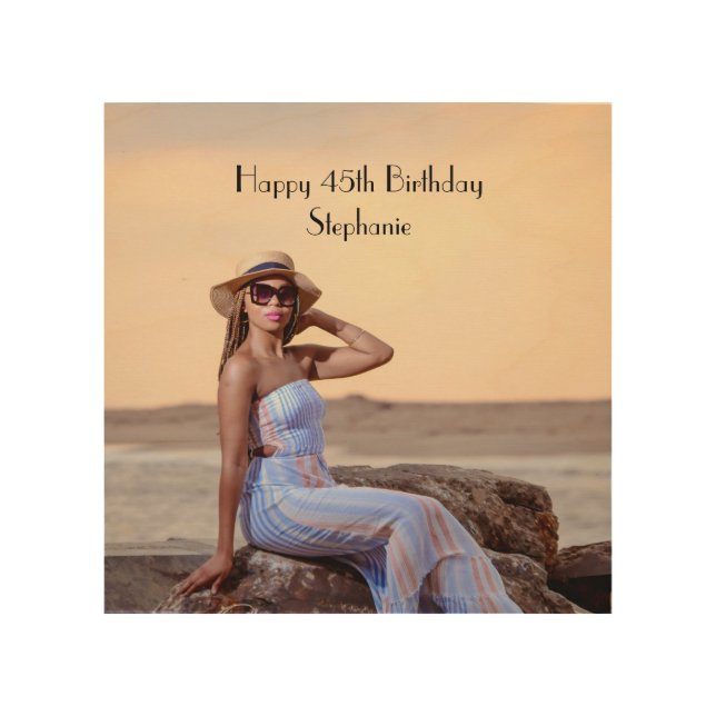 Personalized Photo Happy Birthday  Wood Wall Art (Front)