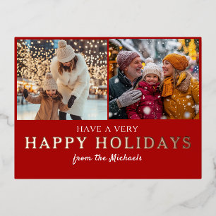 Personalized Photo Happy Holidays  Custom Festive Foil Holiday Postcard