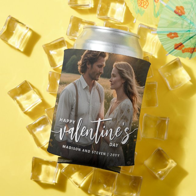 Personalized Photo Happy Valentine's Day Elegant Can Cooler (In Situ Summer)