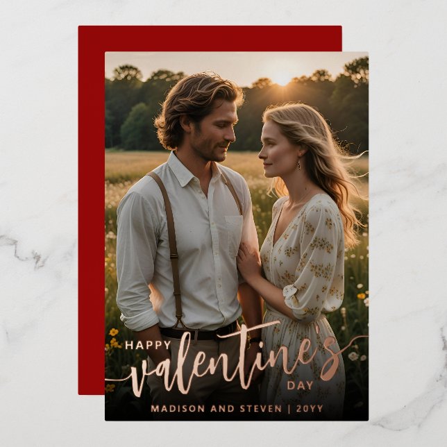 Personalized Photo Happy Valentine's Day Elegant Foil Holiday Card (Front/Back)