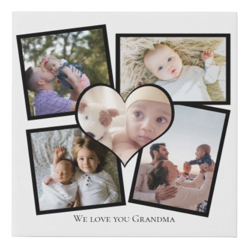 Personalized Photo Heart and Text Faux Canvas Print
