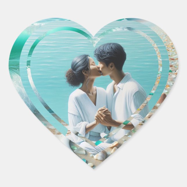 Personalized Photo Heart Beachy  Heart Sticker (Front)