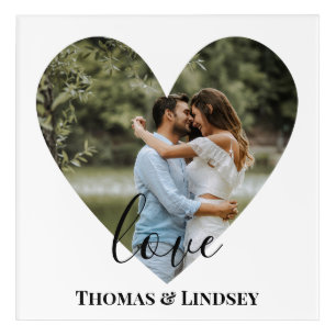 Personalized Photo Heart Frame Modern Calligraph Acrylic Print
