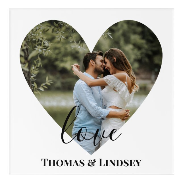 Personalized Photo Heart Frame Modern Calligraph Acrylic Print (Front)