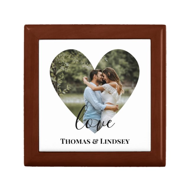 Personalized Photo Heart Frame Modern Calligraphy Gift Box (Front)