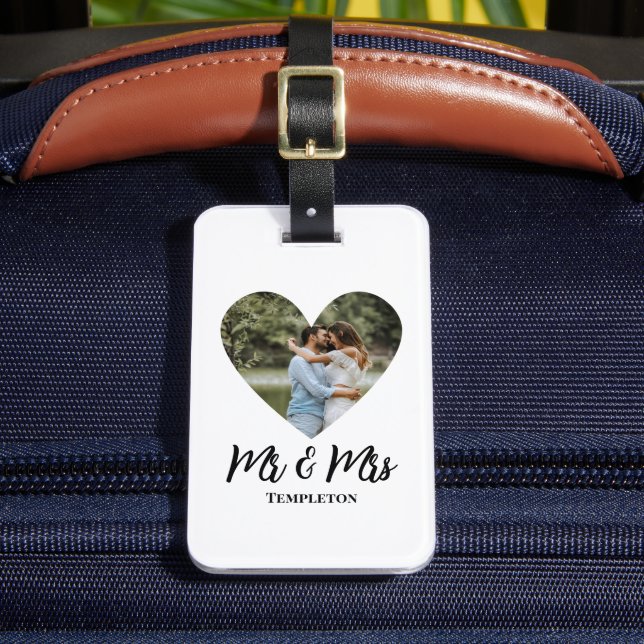 Personalized Photo Heart Frame Modern Calligraphy Luggage Tag (Front Insitu 2)