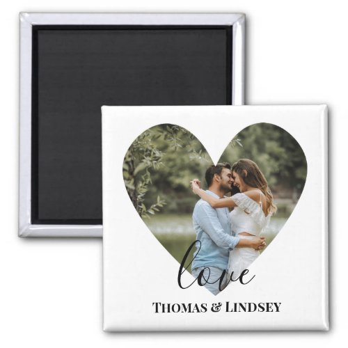 Personalized Photo Heart Frame Modern Calligraphy Magnet